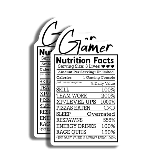 Gamer Nutrition Facts Funny Sticker - Video Game Geek Decor - Gaming Console Sticker - Fun Gamer Gift - Cool Gaming Decal for Laptop - 5" Vinyl Sticker - Durable Design for Cars L AAS1490