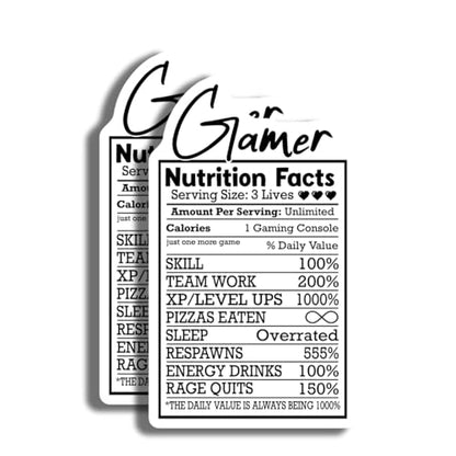 Gamer Nutrition Facts Funny Sticker - Video Game Geek Decor - Gaming Console Sticker - Fun Gamer Gift - Cool Gaming Decal for Laptop - 5" Vinyl Sticker - Durable Design for Cars L AAS1490