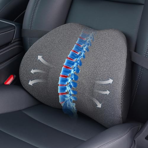 Lumbar Support Pillow for Car, Memory Foam Back Cushion for Lower Back Pain Relief, Ergonomic Car Seat Support with Breathable Airflow Channels for Driving, Office Chair, Wheelchair - size: longest 15.35" * widest 10.83"* highest 4.72"