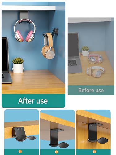 2-Pack Wall Mount Headphone Hanger, Adhesive Screw-in Headset Holder Hook, Under Desk Curved Headphone Stand for Gaming PC, PS5, Xbox Accessories, Black - color: Black A(2 Pack)