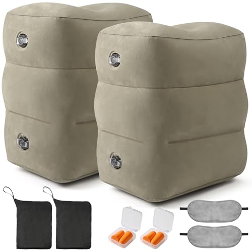 Inflatable Foot Rest Pillow for Travel - Adjustable Height Flight Foot Rest with Eye Mask and Earplugs for Kids & Adults on Airplane, Car, Train, Office, and Home (Gray, 2 PCS) - color: Gray, size: 2 Pack