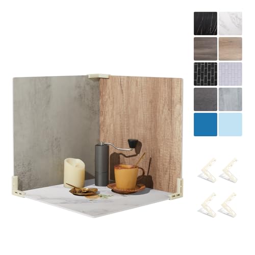 5PCS Double Sided 10 Patterns Photography Backdrop Boards, 16x16 Inch Waterproof Background Surface with 4 Brackets, Cement Marble Wood Brick Texture Backdrop for Food Jewelry Shooting - color: Marble/Wooden/Brick/Cement/Blue