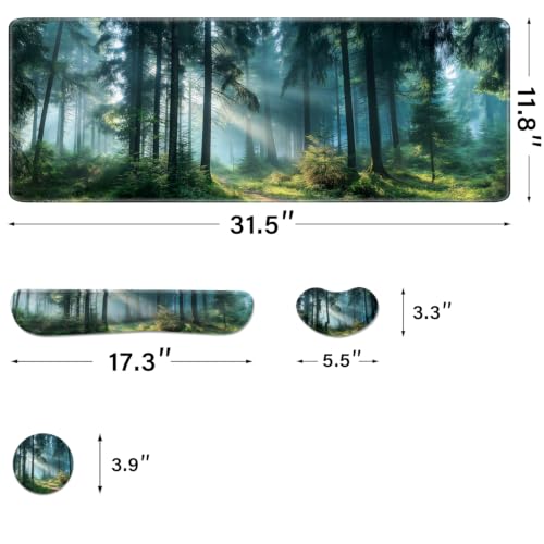 Desk Pad and Keyboard Wrist Rest, Large Mouse Pad + Keyboard Pad+Mouse Wrist Support, Non-Slip Desk Mat Protector for Office, Home 31.5×11.8 Inches Forest - color: Forest