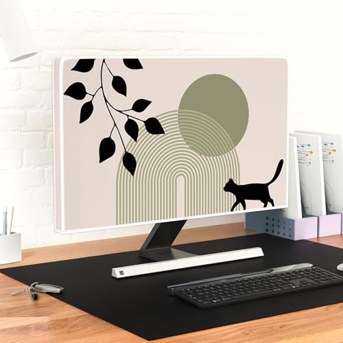 Boho Cat Waterproof Television Cover 32 Inch Black and Green Bohemian Plants Stripe Screen TV Cover for LCD LED PC Desktop and Home Hanging TV Anti-Static Dustproof Protective - color: green and black, size: 32 Inch
