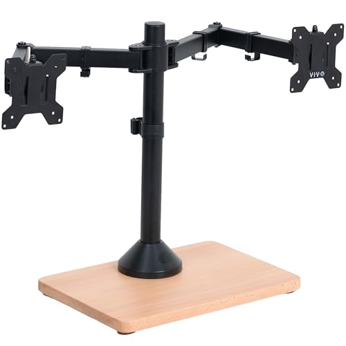 VIVO Freestanding Dual Monitor Stand with Solid Wood Base and Adjustable Arms, Mounts 2 Screens up to 32 inch and 22 lbs Each, Black, STAND-V002FD-B - color: Black/Wood, size: 13" to 32" Screens