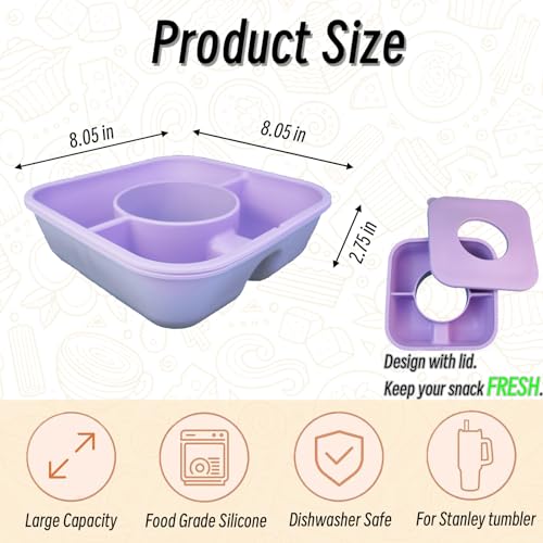 Snack Bowl for Stanley Cup 40 oz Tumbler, Reusable Snack Tray with Lid, Snacks Ring, Silicone Food Holder for Stanley Cup Accessories (Purple) - color: Purple