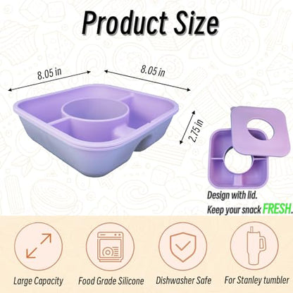 Snack Bowl for Stanley Cup 40 oz Tumbler, Reusable Snack Tray with Lid, Snacks Ring, Silicone Food Holder for Stanley Cup Accessories (Purple) - color: Purple