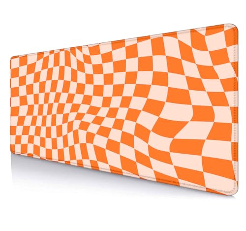 Orange Checkered Desk Pad, Boho Pattern Extra Large Mouse Pad, Desk Protector Pad, Writing Mat for Work Home Decor, Non-Slip Rubber Gaming Mouse Pads for Computer Laptop, 31.5 X 11.8 in - color: Orange Checkered