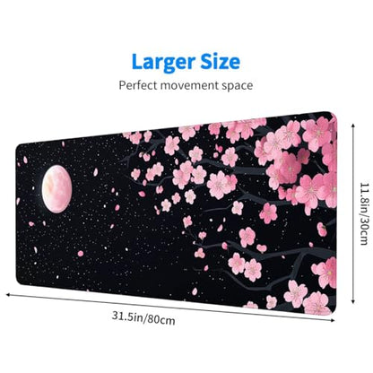 Cherry Blossom Mouse Pad Pink Moon Petal Night Sky Sakura Art Mousepad XL Large Gaming Mouse Pad Laptop Keyboard Mat Desk Pad Professional Desk Pad for Office Equipment 31.5x11.8 Inch - color: Cherry Blossom