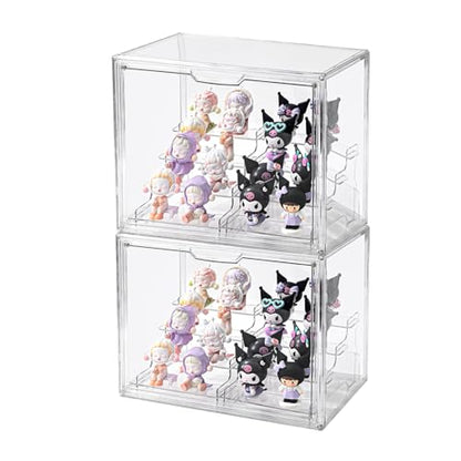4Tier Display Case for Collectibles,Clear Display Box with 2 Stands ,Storage Container with Magnetic Door - size: XLarge 2 Pack