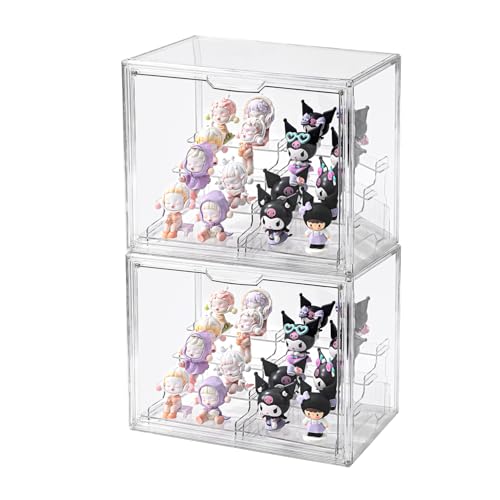 4Tier Display Case for Collectibles,Clear Display Box with 2 Stands ,Storage Container with Magnetic Door - size: XLarge 2 Pack