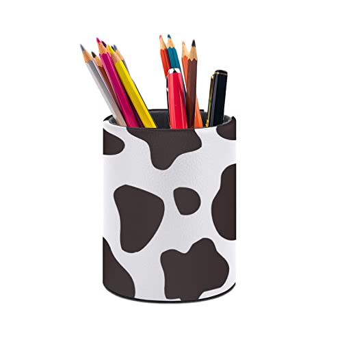 Cow Print Pen Holder Pencil Cup for Desk Organizer | Cute Makeup Brush Holder PU Multifunctional Office Suppliesfor Decor Home Classroom School - color: Cow Print