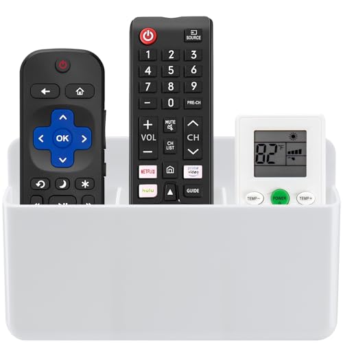 3 Slot Adjustable Remote Control Holder Wall Mount, TV Remote Box Hollow Bottom Slot Easy Phone Charging, Self Adhesive Remote Holder,Wall Pen Holder Storage Accessories for Home Office School (White) - color: White