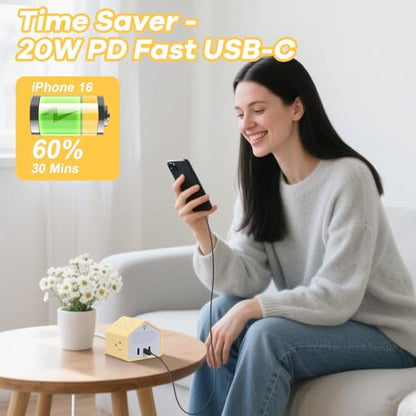 Handy Power Strip with Night Light - Yolk-Yellow Power StripOverload Protection Plug- 20W USB C Charging Station - 4 Outlets + 3 USB Ports for Desk, Nightstand, Couch, Makeup, Electronic Accessories - color: Yolk-Yellow