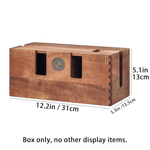 Acacia Wood Cable Management Box - Wooden Cord Hider & Organizer for Desk & Floor, Power Strip & TV Wire Concealer, Under Desk Storage for Office, Home Electrical Cables