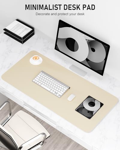 Desk Pad, 23.6" x 13.8" PU Leather Non-Slip Desk Mat Large Mouse Pad for Desktop, Waterproof Laptop Computer Writing Mat for Office, Home, Work, Gaming, Beige - color: Beige, size: 23.6" x 13.8"
