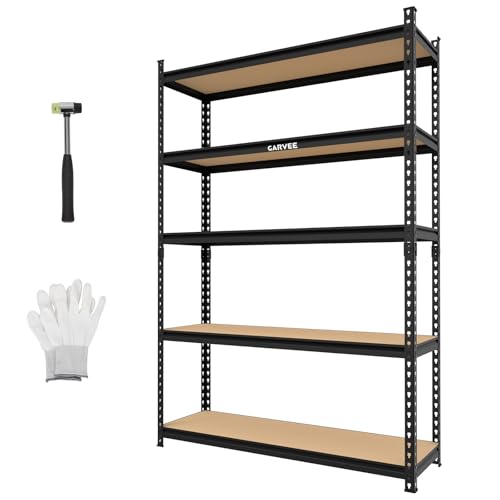 GarveeLife Heavy Duty 5-Tier Adjustable Storage Shelving Unit, 2204 lbs Load Capacity Metal Garage Shelves with MDF Boards, 72" H x 48" W x 15.7" D, for Kitchen Pantry Basement Laundry - size: 72" H x 48" W x 15.7" D