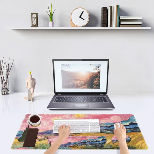 DINKY Desk Pad and Keyboard Wrist Rest, Large Mouse Pad +Keyboard Pad +Mouse Wrist Support +Coaster, 35.4 x 15.7 Inches Non-Slip Desk Mat for Office, Home, Pink Starry Sky Field - color: Pink Starry Sky Field
