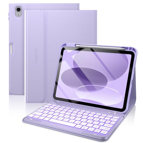 typecase Folio Keyboard Case for iPad 10th Gen 10.9 inch (2022) and iPad 11th (A16, 2025), Magnetic Wireless Detachable Keyboard, 7-Color Backlight, Thin & Light, Pencil Holder – Light Purple - color: ‎‎‎‎‎‎‎ Light Purple