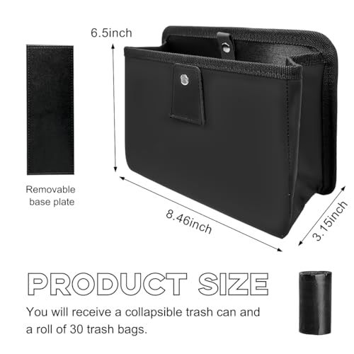 Yourkar Car Trash Can, Foldable Waterproof Leather Car Garbage Organizer Holder, Automotive Mini Dustbin Container with One Roll Trash Bag, Universal Interior Car Accessories (Black, M) - color: Black, M