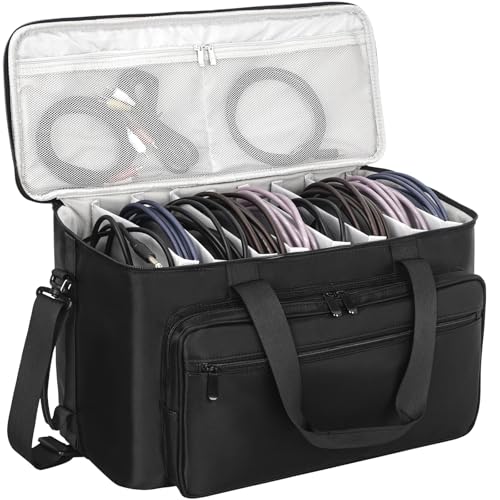 AKOZLIN Large Travel Gig Band Cable File Bag With Detachable Dividers,DJ Cord Organizer Case for Laptop,DJ Gear,Sound Instrument and Musician Accessories - color: Black-Grey, size: 19"x11"x7.8"