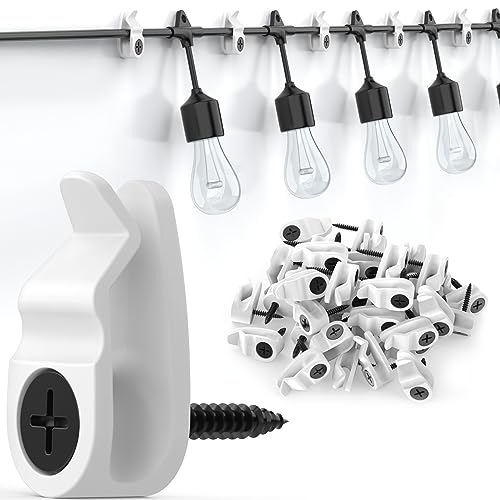 Hooks for Outdoor String Lights Clips, Christmas Light Clips Weatherproof, Lights Hanger Hooks for Hanging Christmas Light, Fairy Light, Cable, Holiday Decor - White, 50 Pack - color: White