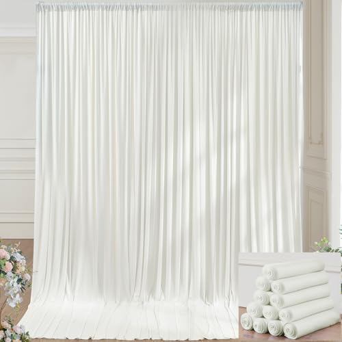 60×14ft Wrinkle Free Ivory Backdrop Curtain, Soft Silky Easy to Drape Cream Wedding Drapes for Backdrop, 12 Panels 5×14ft Photo Backdrop Curtains for Parties Birthday Photography Background Cloth - color: Ivory, size: 14ft Long_12 Panels