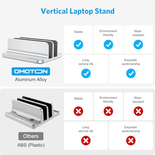OMOTON Vertical Laptop Stand [Updated Double Version], Desktop Aluminum Mac Book Stand with Adjustable Dock Size, Fits All Mac Book, Surface, Chrome Book and Gaming Laptops (Up to 17.3 inch) (Silver) - color: Silver