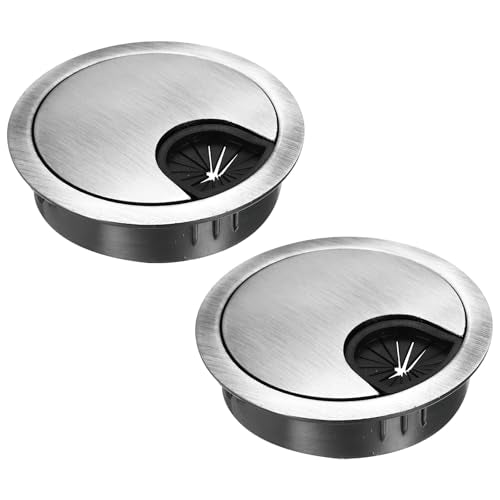 MECCANIXITY 2 Pcs Desk Grommet 2.1 Inch, Zinc Alloy Round Desk Hole Cover Wire Cable Cord Organizer for Home Office Computer Table Cables, 53mm, Dark Silver - color: Dark Silver, size: 2.1 Inch/53mm