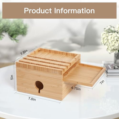 Bamboo Charging Station Organizer, No USB Charger and Cables | Nightstand Docking Station with Small Tray, Desktop Wood Charger Organizer, Compatible with Cell Phone, Tablet, Earphones - color: Natural bamboo color