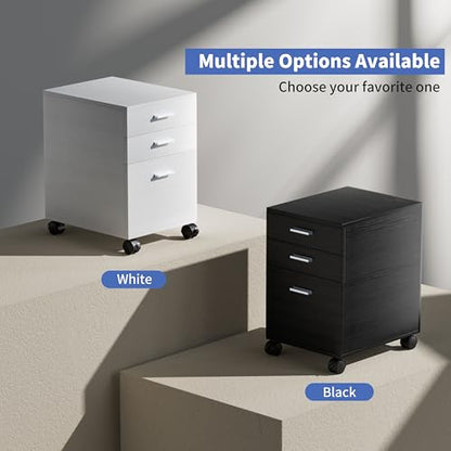 3 Drawer File Cabinet with Wheels,Pre-Assembled Wood Organizer for Home Office,Mobile Printer Stand Storage,19" L x 16" W x 22" H (Black) - color: Black