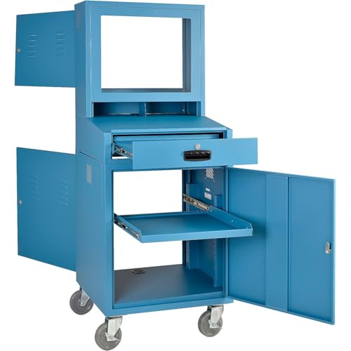 Global Industrial Mobile Security LCD Computer Cabinet Enclosure, Blue | For 24" Diagonal Monitors, Steel Construction, Powder Coat Finish, 24-1/2"W x 22-1/2"D x 62-3/4"H, Unassembled - color: Blue