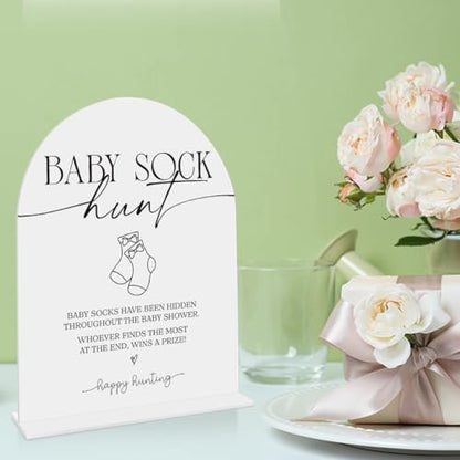 Baby Sock Hunt Baby Shower Game Sign babys Sock Hunt Sign Shower Reception Event Party Table Desk Acrylic Decor 8x10 Inch - color: baby sock hunt