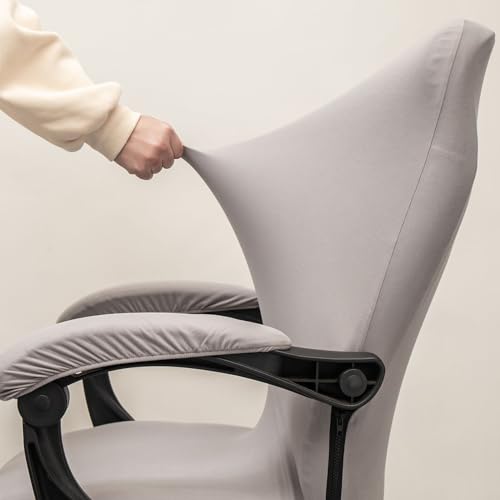 Melaluxe Office Chair Cover with Arm Covers - Universal Stretch Desk Chair Cover, Computer Chair Slipcovers (Size: L) - Light Gray - color: Light Gray, size: Large with Arm Cover