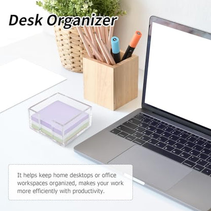 Acrylic Sticky Note Holder, 3 x 3 Crystal Clear Acrylic Notepad Holder Sticky Note Dispenser for Dorm Room and Office Desk Organizer - size: 3x3"