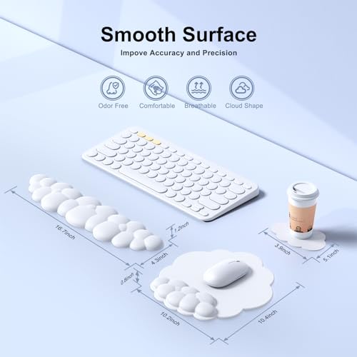 MOKURU Cloud Mouse Pad with Wrist Rest, Cloud Keyboard Wrist Rest, Mouse Pad Wrist Support, Ergonomic Keyboard Mouse Wrist Support White - color: White
