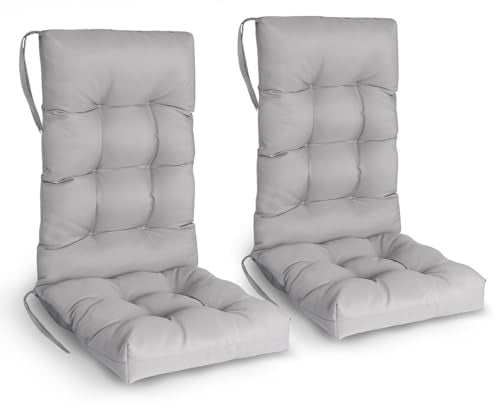 GREENVINES Rocking Chair Cushions Set of 2 | Polyester | Waterproof | Outdoor High Back Rocker Chairs Cushion | Seat with Ties | Non-Slip | Thickened Pad for Patio | 46.5" x 18.5" x 4.3" | Grey - color: Gray, size: 2PCS