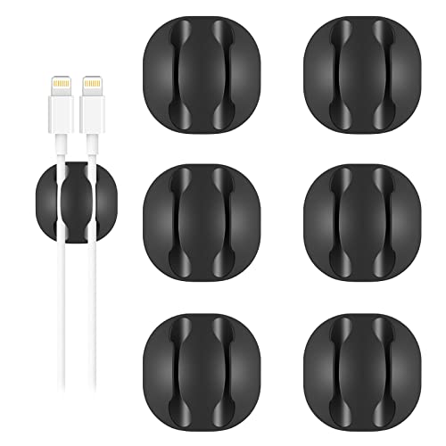 Shintop Cable Clips, 6 Pack Black Double Cord Holder Adhesive Cable Management Wire Organizer for Organizing Desk Nightstand Car Phones Chargers - color: Black, size: Large