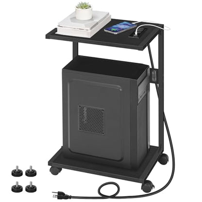 HOOBRO Computer Tower Stand, PC Stand with Charging Station, 2-Tier Under Desk CPU Holder with Lockable Wheels, PC Floor Cart Fits Most Computer Towers, for Home Office, Black BB01UCJ01G1 - color: Black