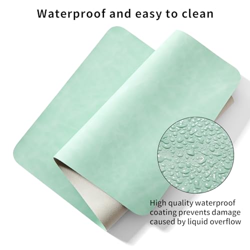 Desk Pad Soft PU Leather Large Mouse Pad Laptop Computer Desk Mat Table Blotter Flat Smooth Waterproof Non-Slip Desktop Protector Write Pad for Office and Home (Light Green, 60x35cm) - color: Light Green, size: 24" x 14"
