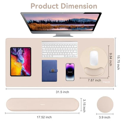 MOSISO Wrist Rest for Keyboard Mouse Pad Set, Large Gaming Deskpad&Circle Curved Mousepad&Keyboard Wrist Rest&Coaster, Ergonomic Non-Slip Mousepad&Easy Typing Pad with Silicone Lining, Apricot - color: Apricot