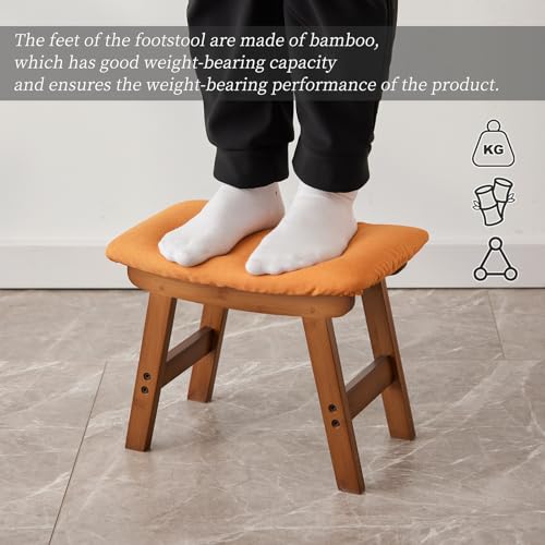 Kitsanery Foot Stool,Ottoman,Bamboo Small Sofa Foot Rest Under Desk,Extra Seating for Living Room, Bedroom and Kitchen(Brown Stool Legs - Orange Surface) - color: Brown Stool Legs - Orange Surface
