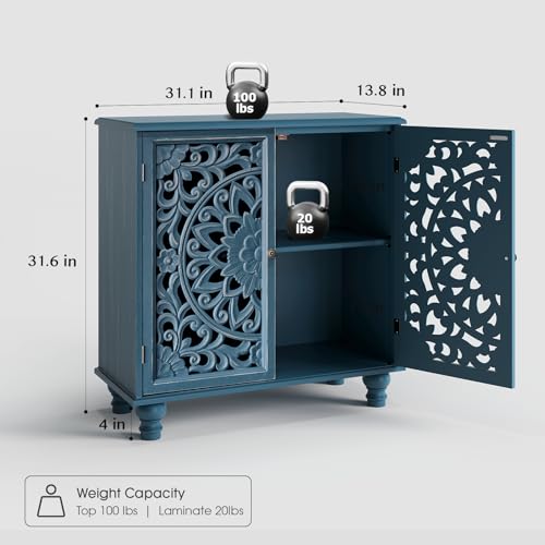 Jiansu furni Accent Cabinet with Carved Doors,Sideboard Buffet Cabinet with Storage - color: Blue_2 Doors