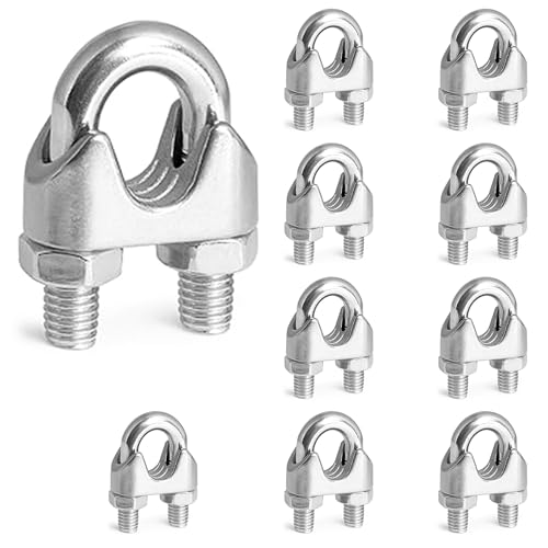 10PCS 1/8 Inches M3 304 Stainless Steel Wire Rope Cable Clip Clamp, Reusable Wire Rope Clips for 1/8Inch (1.5mm-3mm) Diameter Wire Cable/Wire Rope, Wire Clamp Tool for Outdoors - size: 10pcs-M3(1.5mm-3.0mm)