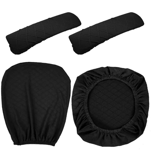 Tallew 4 Pcs Office Chair Covers Set Computer Universal Protective Stretchable Chair Seat Covers Desk Armrest Slipcovers Pads Office Cushion Backrest for Rotating(Quilted Black) - color: Quilted Black