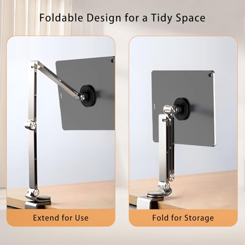 Magnetic Tablet Stand for Desk Aluminum Alloy Phone iPad Desk Holder Overhead Arm Mount with 360°Rotate Base for Magsafe/iPhone/Android/iPad (Magnetic Gray) - color: Magnetic Gray