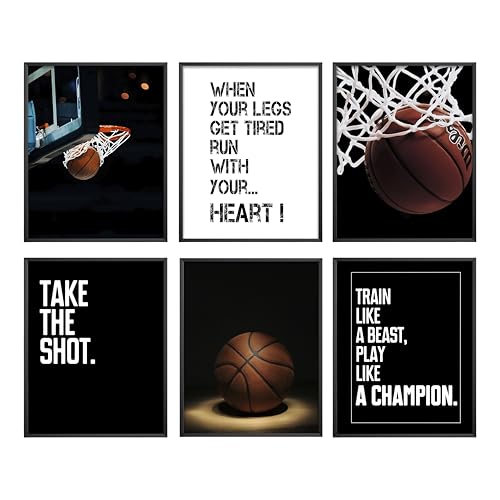 Eastern Print Inspirational Basketball Wall Art Prints, Set Of 6pcs Basketball Sports Posters for Sports Fans Boys, Teen Guys Room, Dorm, Bedroom Wall Decor Gift, Unframed (8X10 inch) - color: Inspirational Basketball