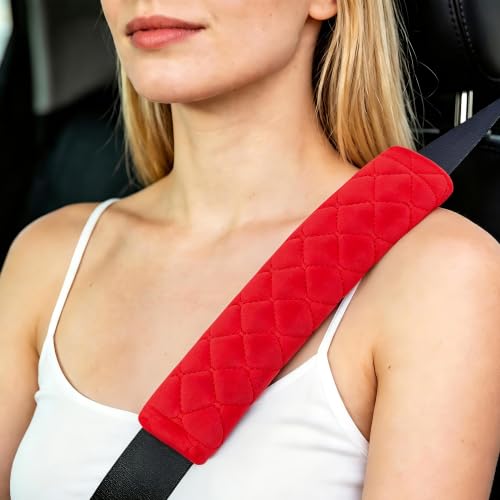 Amooca Soft Seat Belt Cover Pad, 2-Pack Soft Car Safety Seatbelt Strap Shoulder Pad for Adults and Children, Suitable for Car Seat Belt, Backpack, Shoulder Bag, Laptop Computer Bag (Red) - color: E: Red