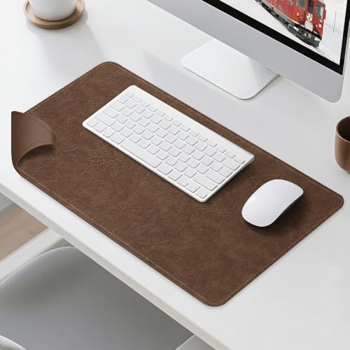 Imitation Crazy Horse Leather Desk Mat - Waterproof Desk Pad - Ideal for Large Mouse Pad and Desk Mats on Top of Desks (Brown+Brown, 33"*13") - color: Brown+brown, size: 33" x 13"