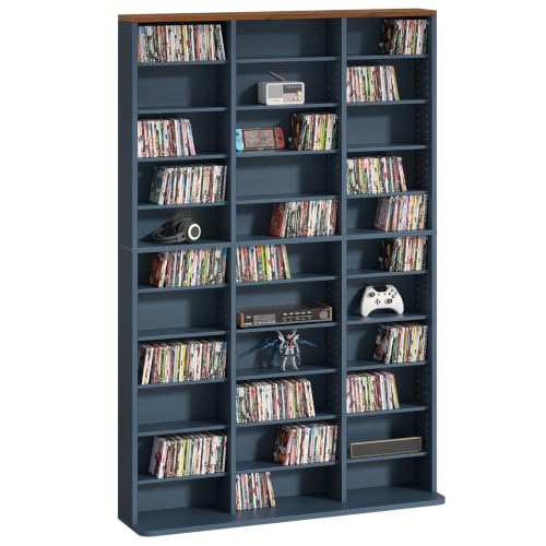LELELINKY 11 Tier Tall Display Cabinet, Media Storage Cabinet with Adjustable Shelves, Free Standing DVD Organizer Shelf, Floor Multimedia Storage Manga Bookshelf for Living Room & Home Office,Blue - color: Blue, size: 11-Tier